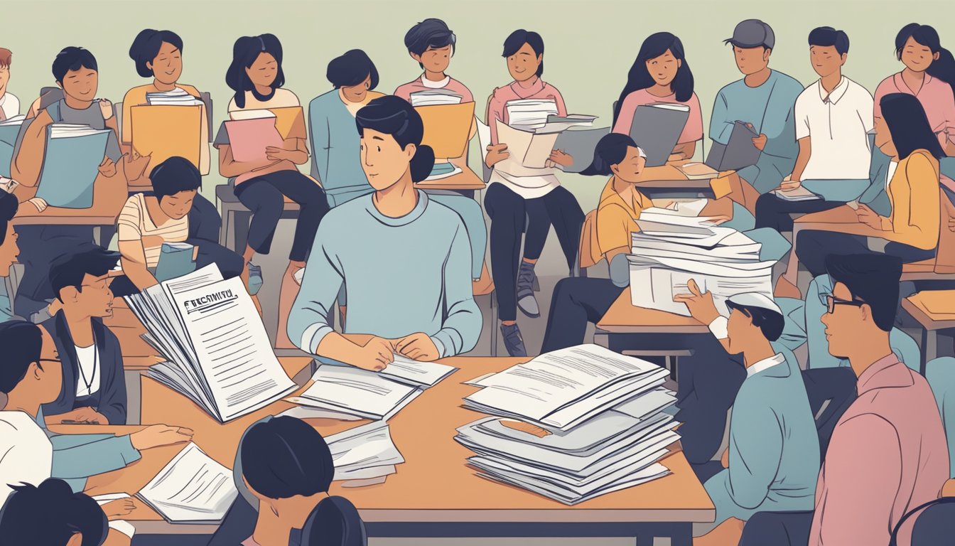 Wang Tuition: The Ultimate Solution for Your Child's Academic Success in Singapore A stack of papers with "Frequently Asked Questions" printed on top, surrounded by a group of students, with a sign that reads "Wang Tuition."