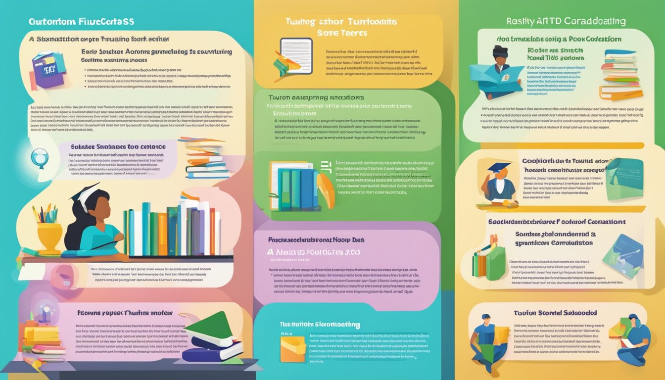 A colorful flyer with bold text and images of books, a graduation cap, and a tutor helping a student. Highlighting key points about the tutoring services offered