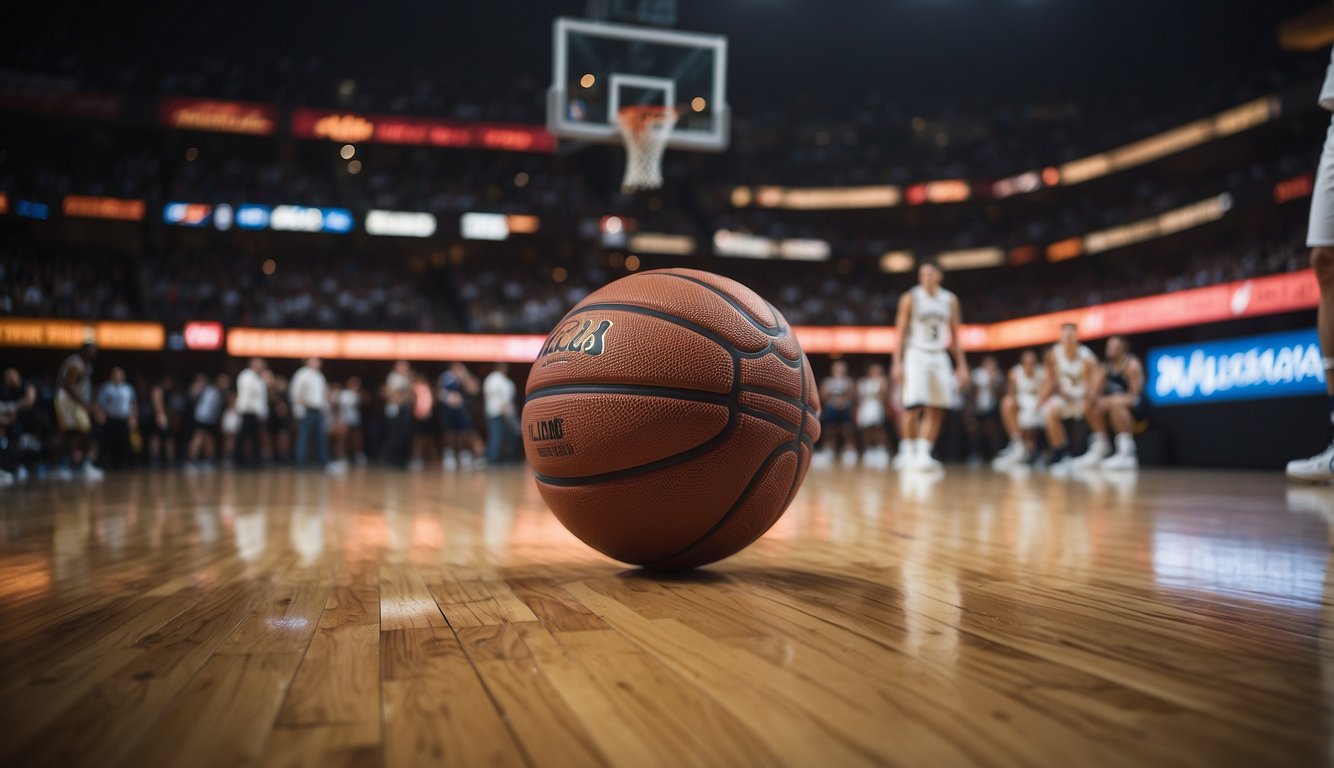 A basketball sitting on the court, surrounded by players in various states of frustration. Coaches and teammates offering support and encouragement