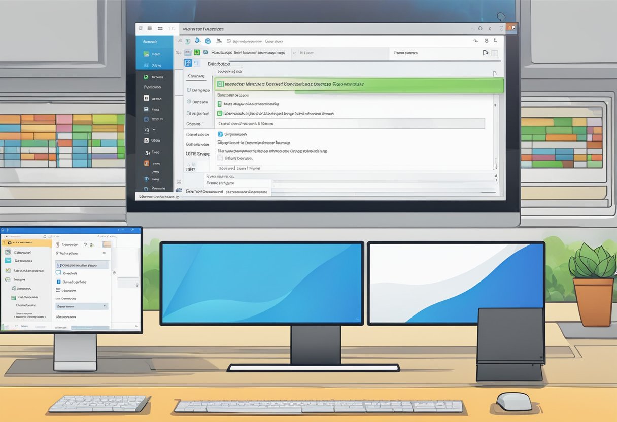 A computer screen displaying the Windows settings menu with the option to change the default browser highlighted. An open browser window with the Outlook interface is visible in the background
