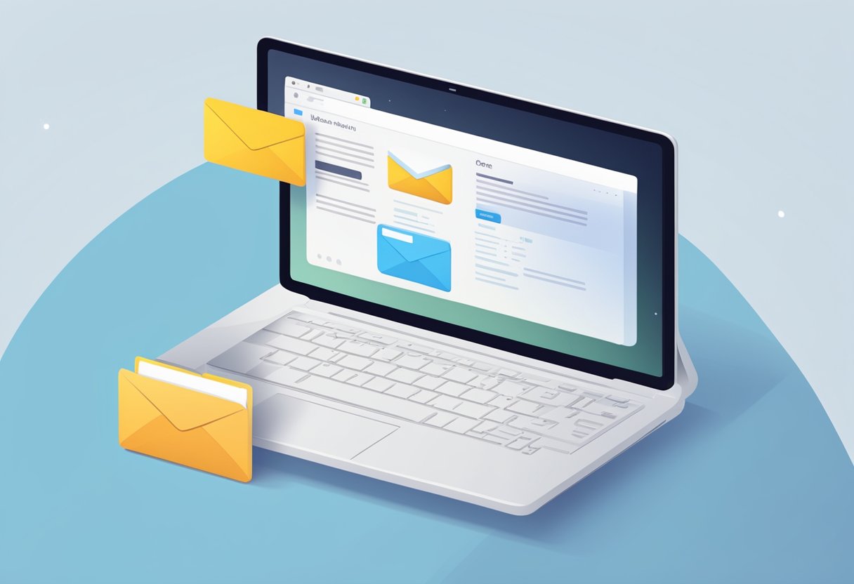 An open laptop displaying the Outlook email interface, with a highlighted email being pinned to the top of the inbox