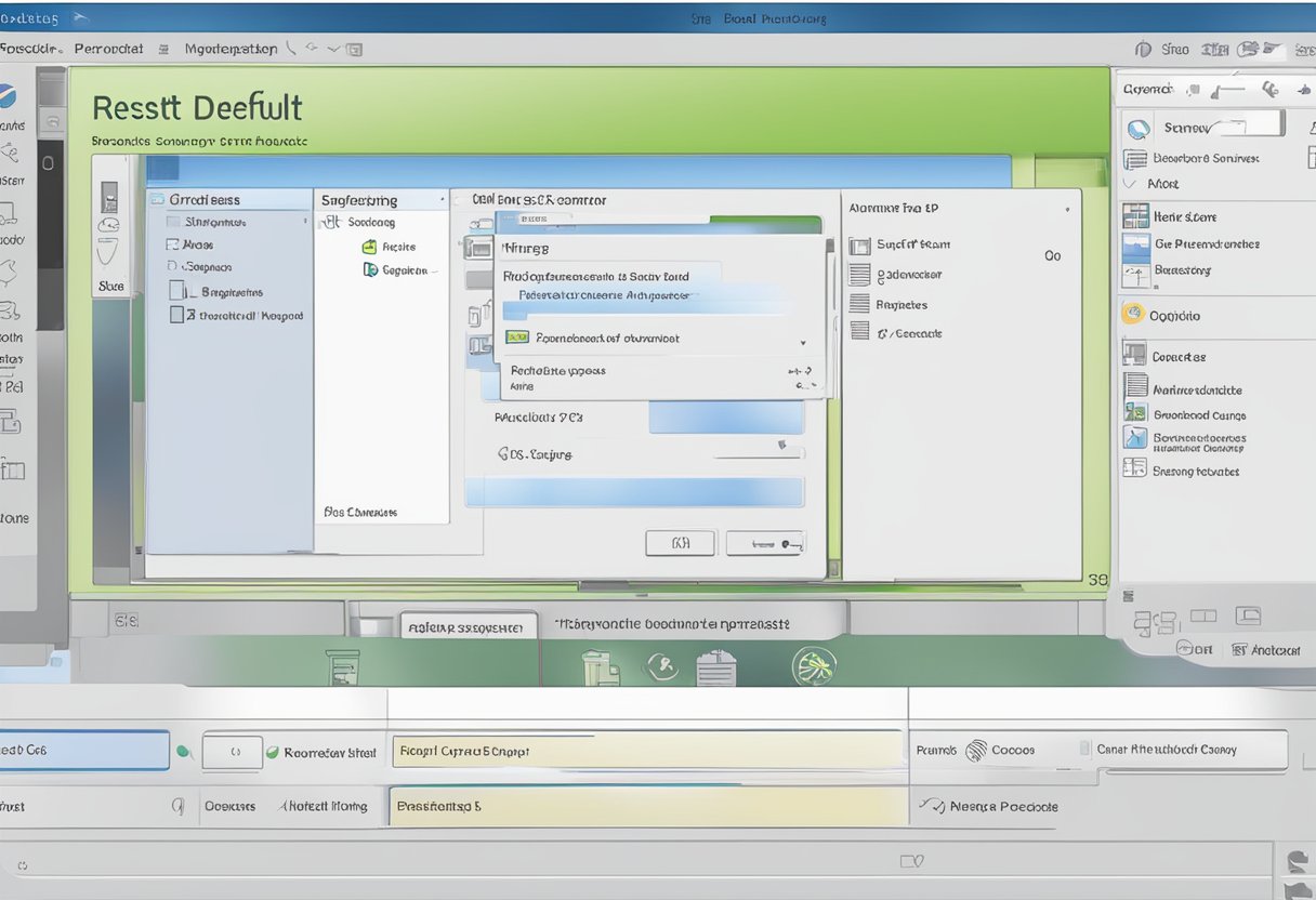 A computer screen showing the Outlook interface with a "reset to default" button highlighted. The screen displays the process of reverting the view settings back to normal