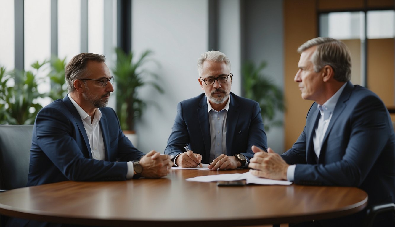 A panel of judges reviews and discusses questions for a basketball coach job interview