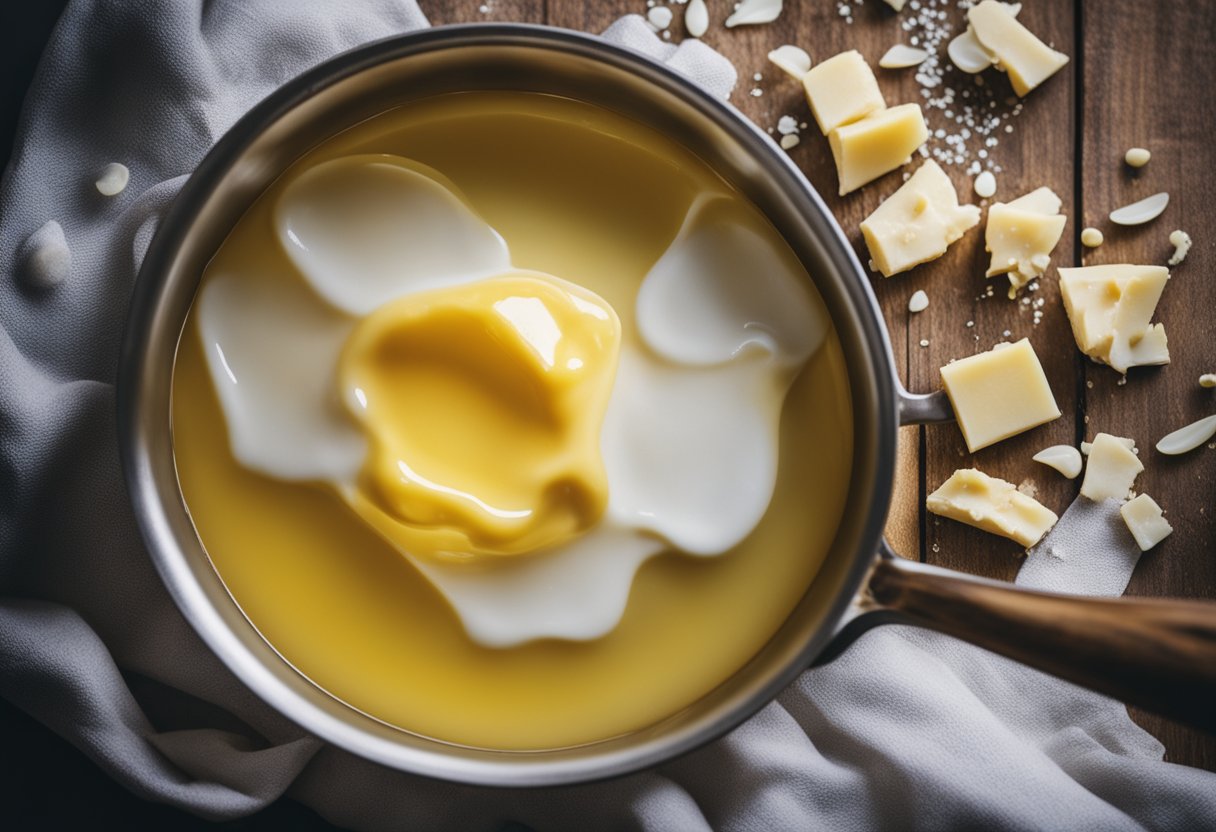 Melted butter turns golden with nutty aroma, bubbling and frothing in a hot pan