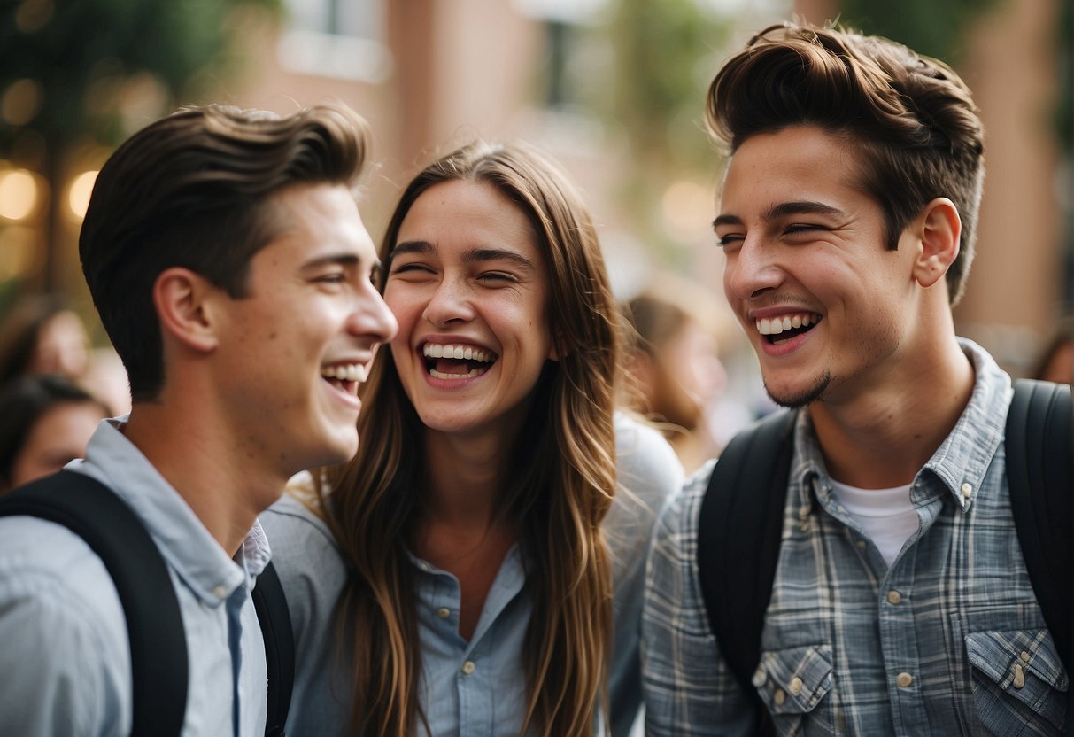 Students laughing, sharing funny quotes, and bonding in a school setting