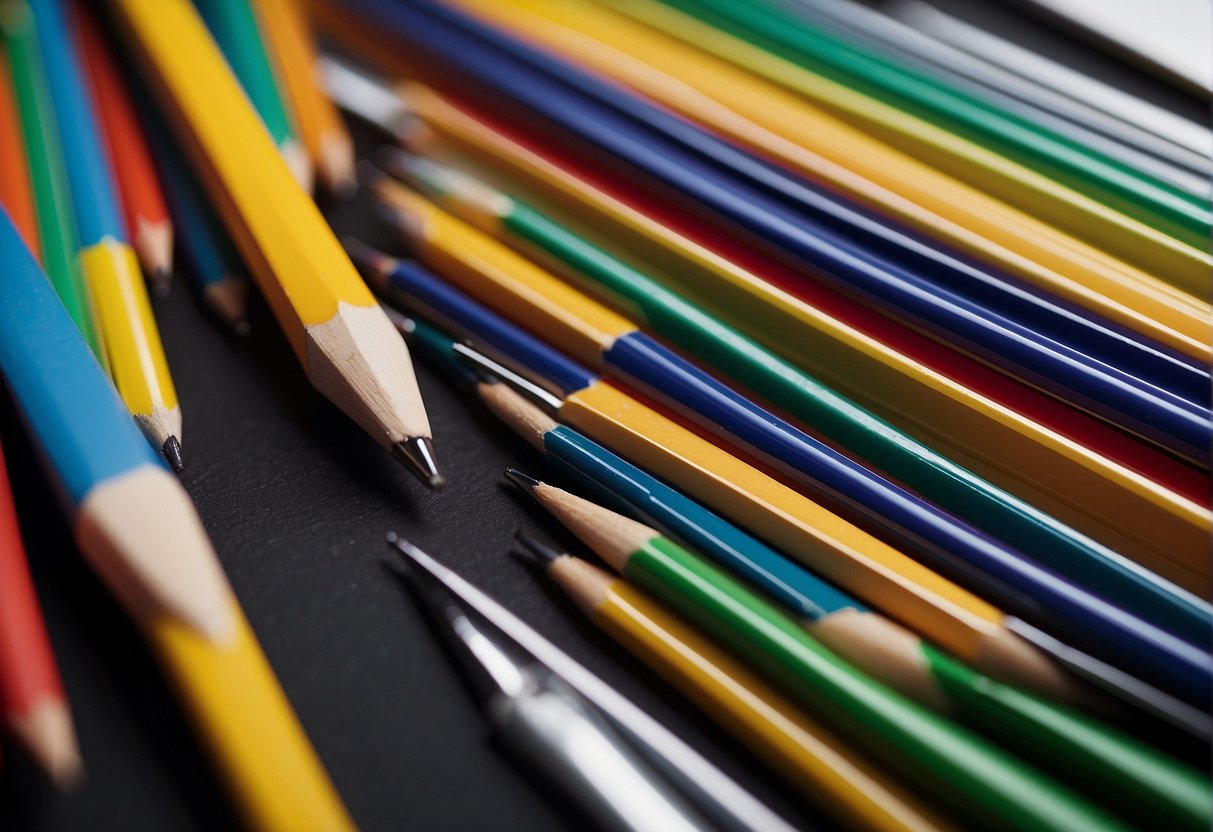 A group of school supplies, such as pencils, notebooks, and rulers, arranged in a playful and humorous manner