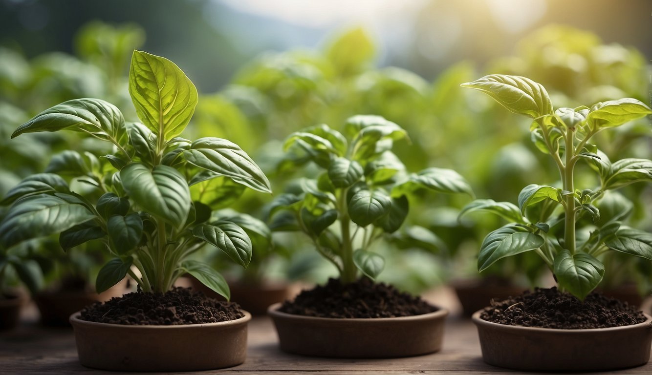 A comparison of basil and holy basil plants, highlighting their health and medicinal benefits