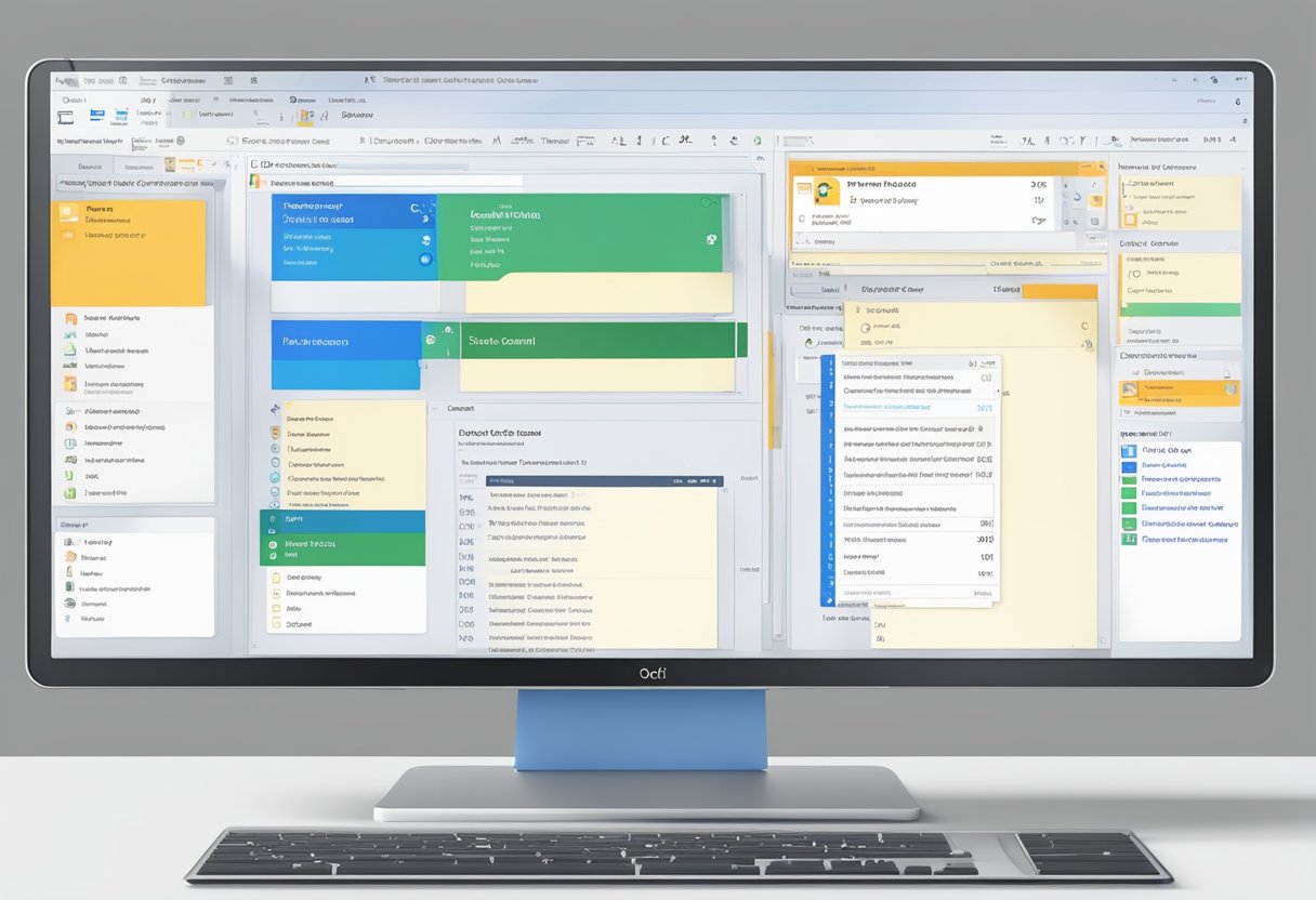 A computer screen displaying the Outlook interface with a search bar and folder list, highlighting the process of finding the location of an email within the folders