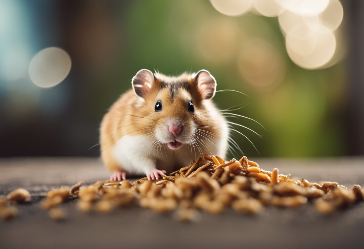 A hamster eagerly munches on mealworms, showcasing their nutritional benefits