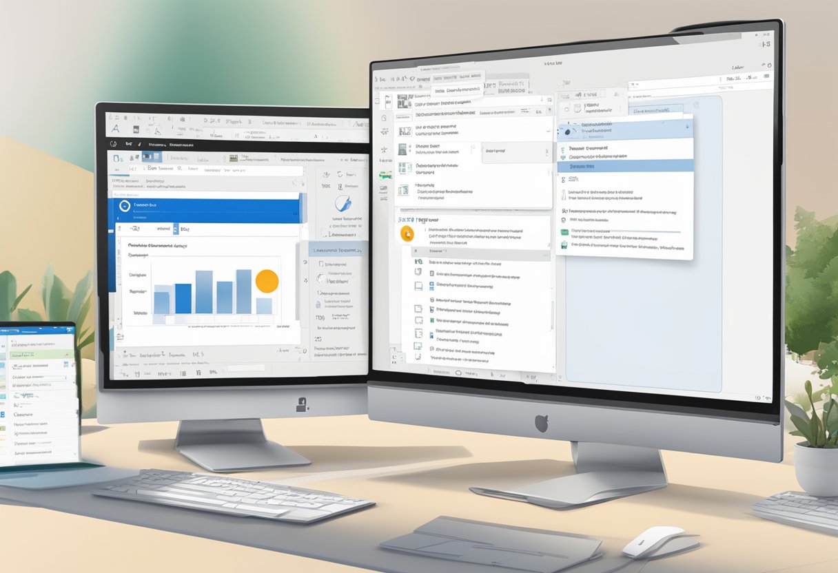 A computer screen showing the steps to enable BCC in Outlook, with the cursor hovering over the settings menu