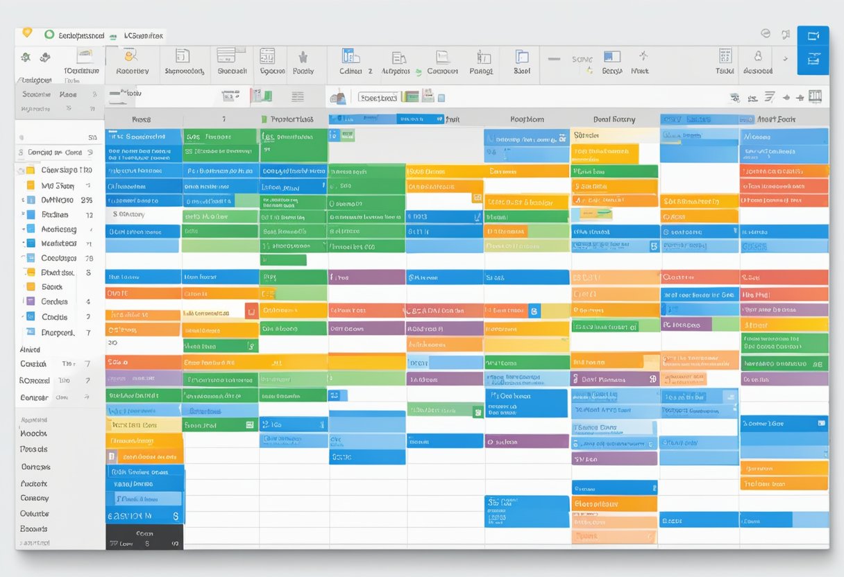 A computer screen displaying an Outlook calendar with multiple events marked as "busy" throughout the day. The interface is clean and organized, with clear color-coding and easy-to-read text