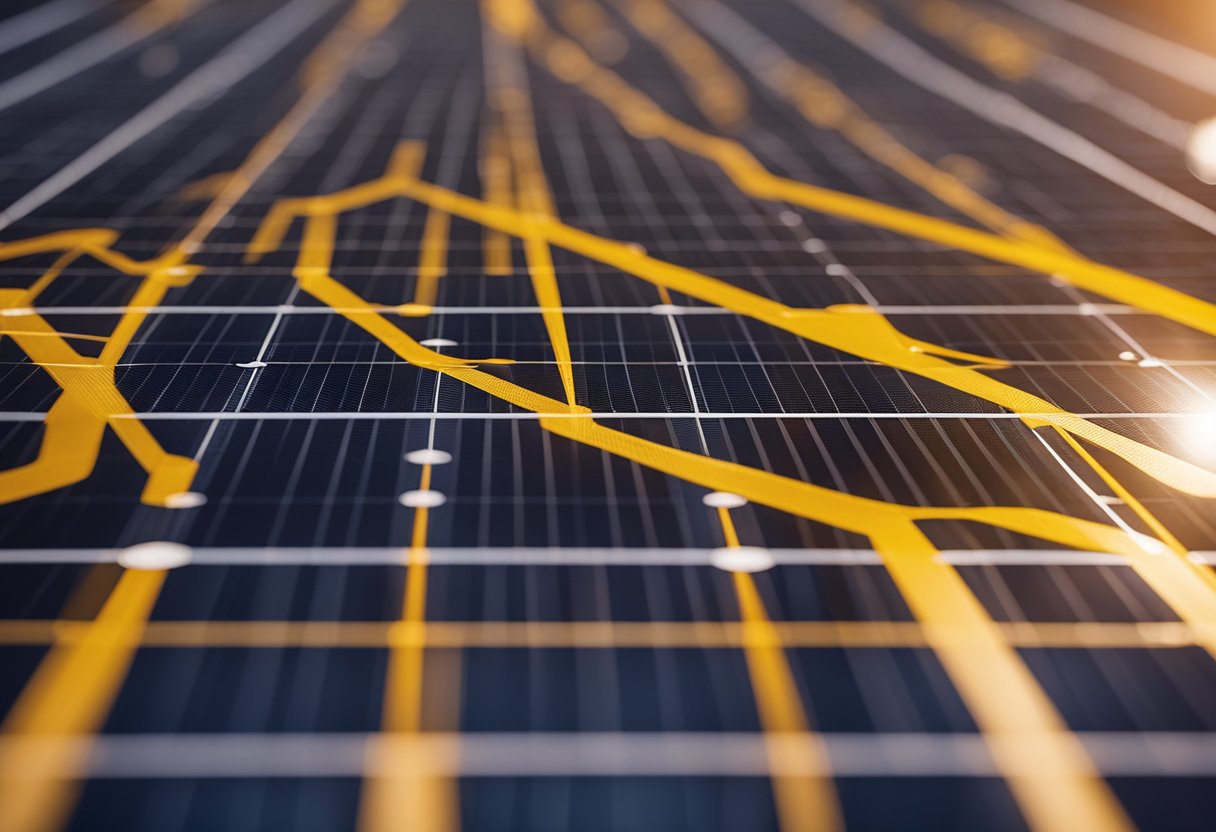 The solar panel rates on May 4th, 2024, caused a ripple effect across various industry sectors. The scene depicts a fluctuating graph representing the impact on energy, technology, and manufacturing industries