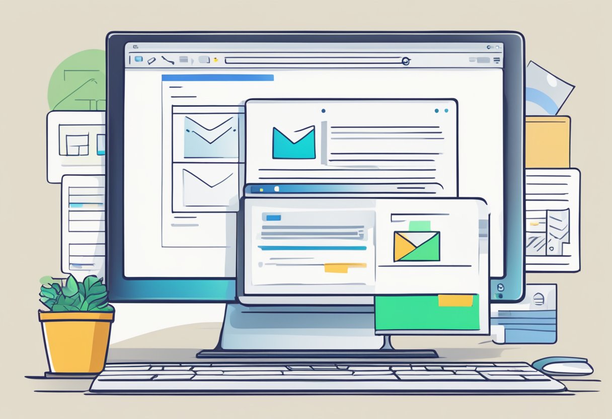 A computer screen shows the Outlook interface with a new email open. The cursor hovers over the "New Poll" button, ready to set up a Doodle poll