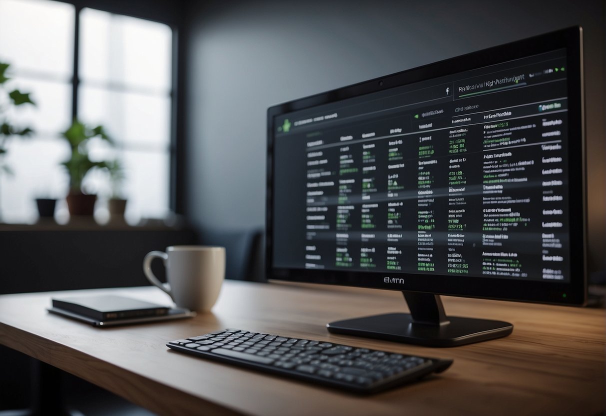 A computer screen displaying positive reviews and ratings, while negative comments are being addressed and resolved by a professional online reputation management team