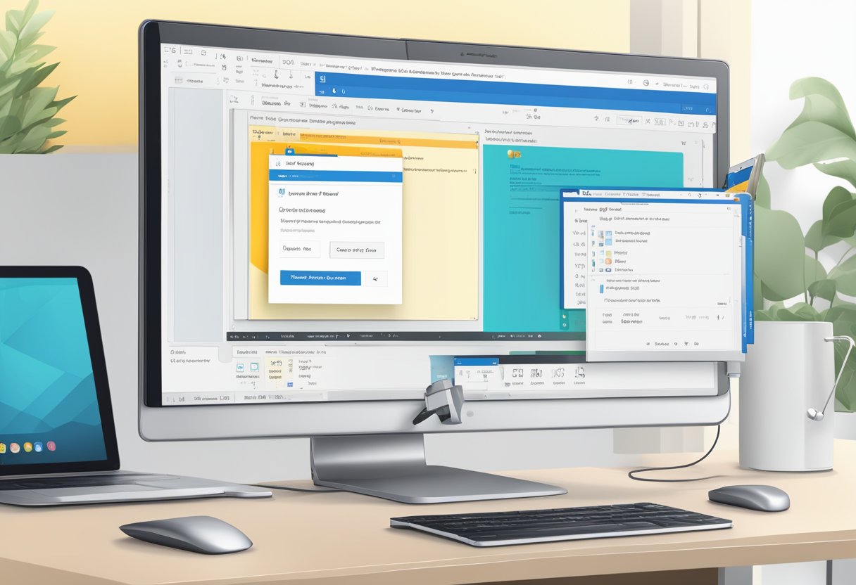 A computer screen displaying a "send email" window with a large zip file being attached in Outlook. A progress bar indicates the file is being optimized for sending