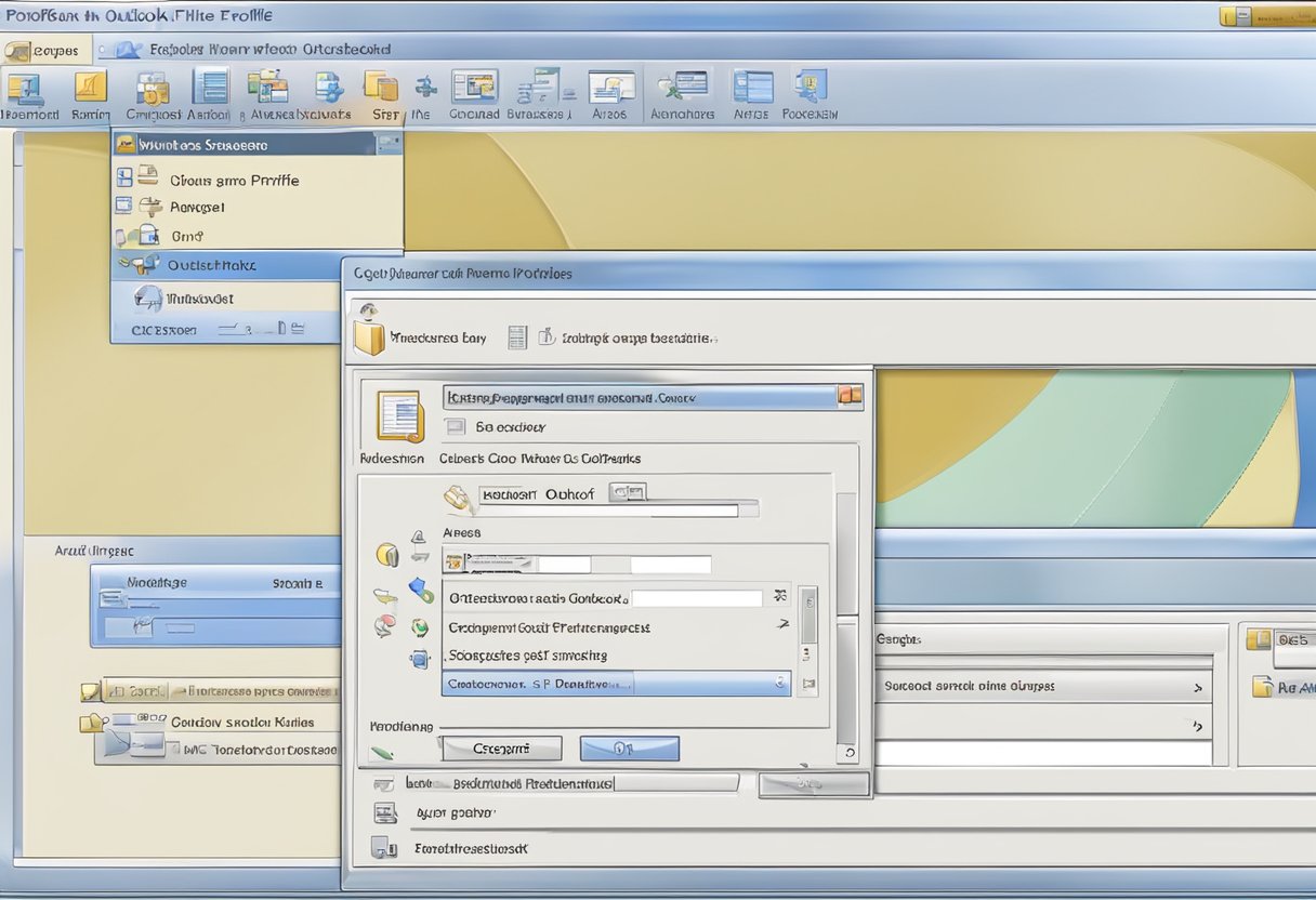 A computer screen showing the steps to set up an Outlook profile with a focus on how to open OST files in Outlook 2007