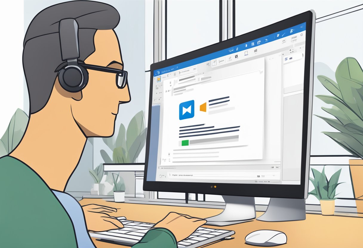 A computer screen displaying an open email with a video attachment button highlighted in Outlook. A cursor hovers over the button, ready to click