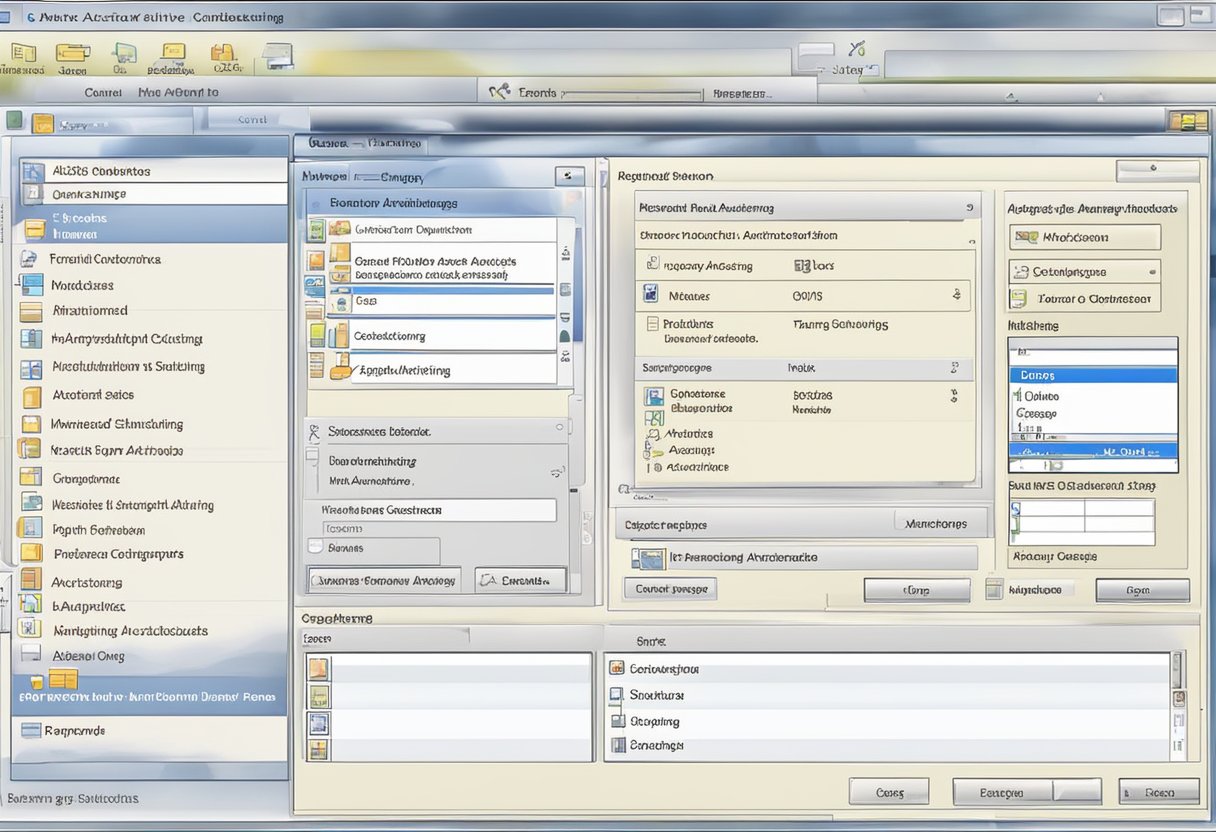 A computer screen displays the Outlook 2010 interface, with the AutoArchive feature being set up in the settings menu. The user is selecting the desired archiving options and scheduling the automatic archiving process