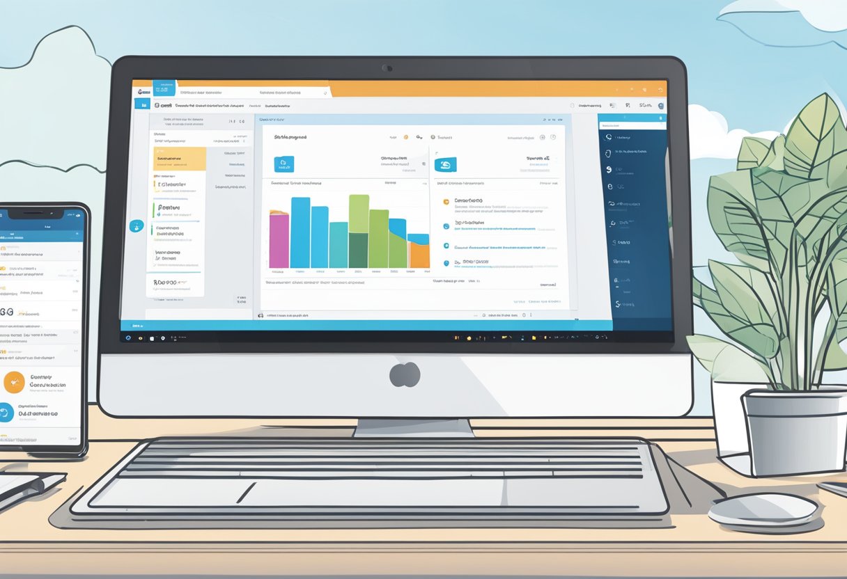 A computer screen displaying the Salesforce dashboard with an open email inbox from Outlook on the side, connected by a seamless integration