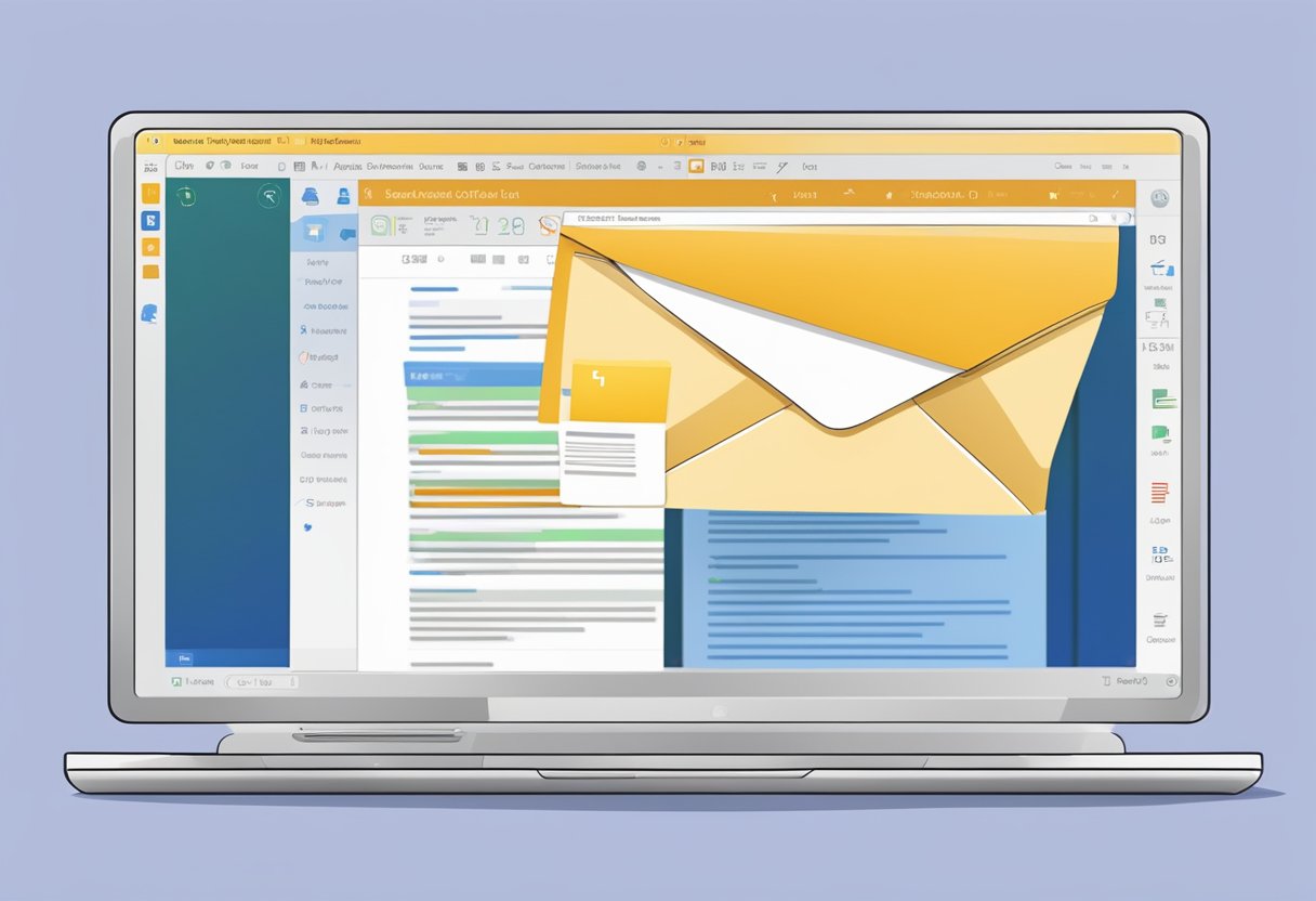 A computer screen displaying Outlook email interface with a large file being attached and sent