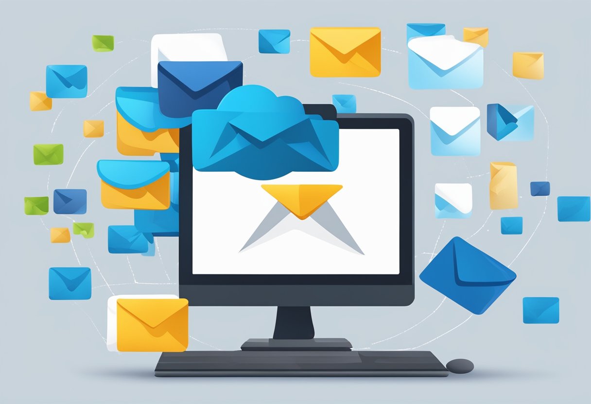 Salesforce and Microsoft Outlook icons merging into one, with data flowing seamlessly between them