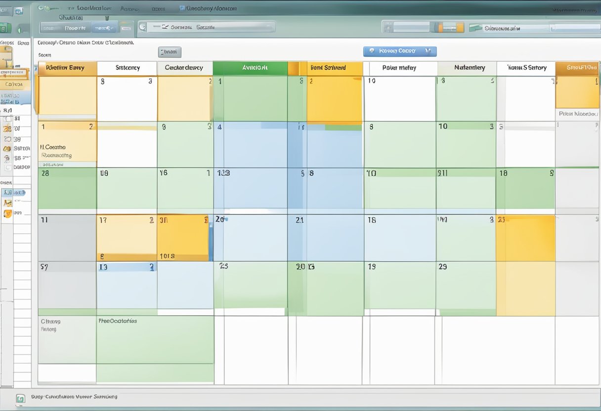 A computer screen showing the Outlook 2010 calendar interface with a cursor clicking on the "New Calendar" button and then selecting the option to share the calendar with others