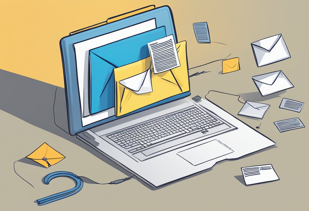 A computer screen showing an open Outlook email with a paperclip icon for attaching files, and a large file being dragged and dropped into the email