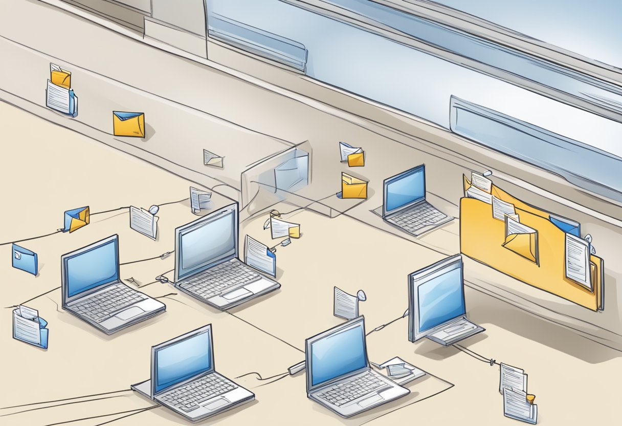 Multiple emails with attachments are open in Outlook 2010. The user is dragging and dropping the attachments to a designated folder for easy access and organization