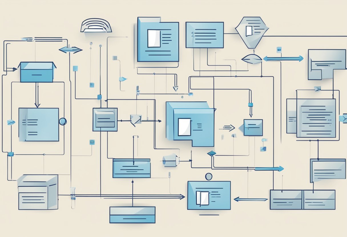 A flowchart with interconnected boxes and arrows, representing a decision-making framework