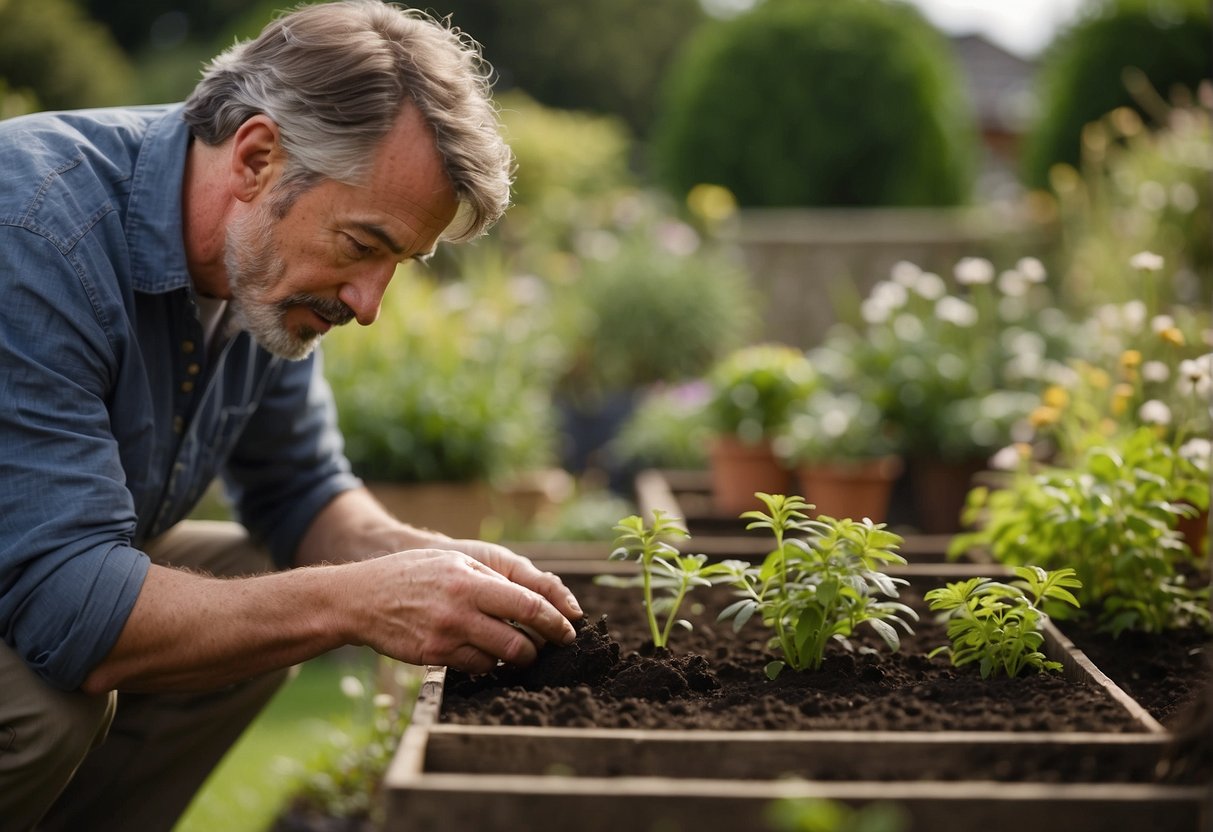 A gardener examines soil, climate, and pests in an Irish garden. They discuss services, tools, and plant selection with a local gardening service