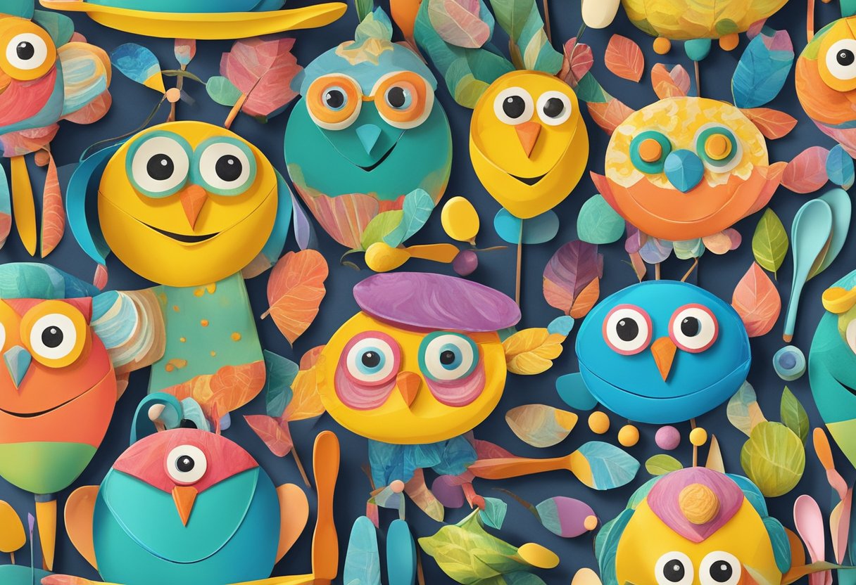 Painted Wooden Spoon Puppets: Crafting Fun for Kids' Creative Play Puppet LearningMole A group of colorful painted wooden spoon puppets come to life, dancing and playing in a whimsical world of imagination
