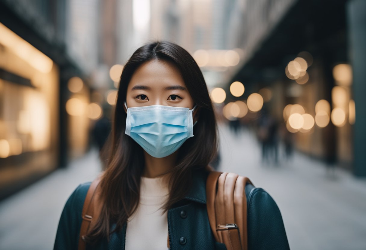 People wearing masks and using hand sanitizer to prevent flu transmission