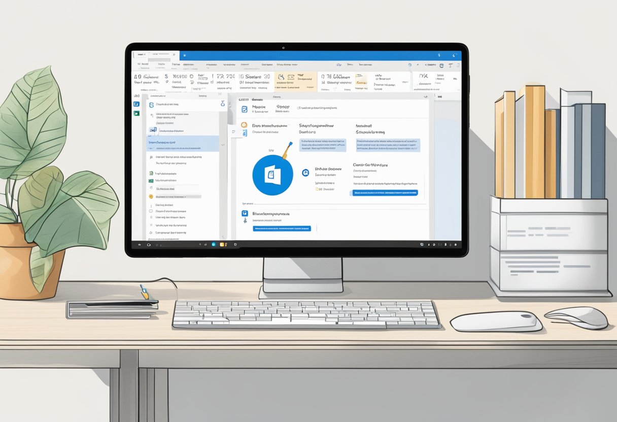 A computer screen showing the process of setting up a Microsoft profile in Outlook 365, with a series of prompts and options displayed on the screen