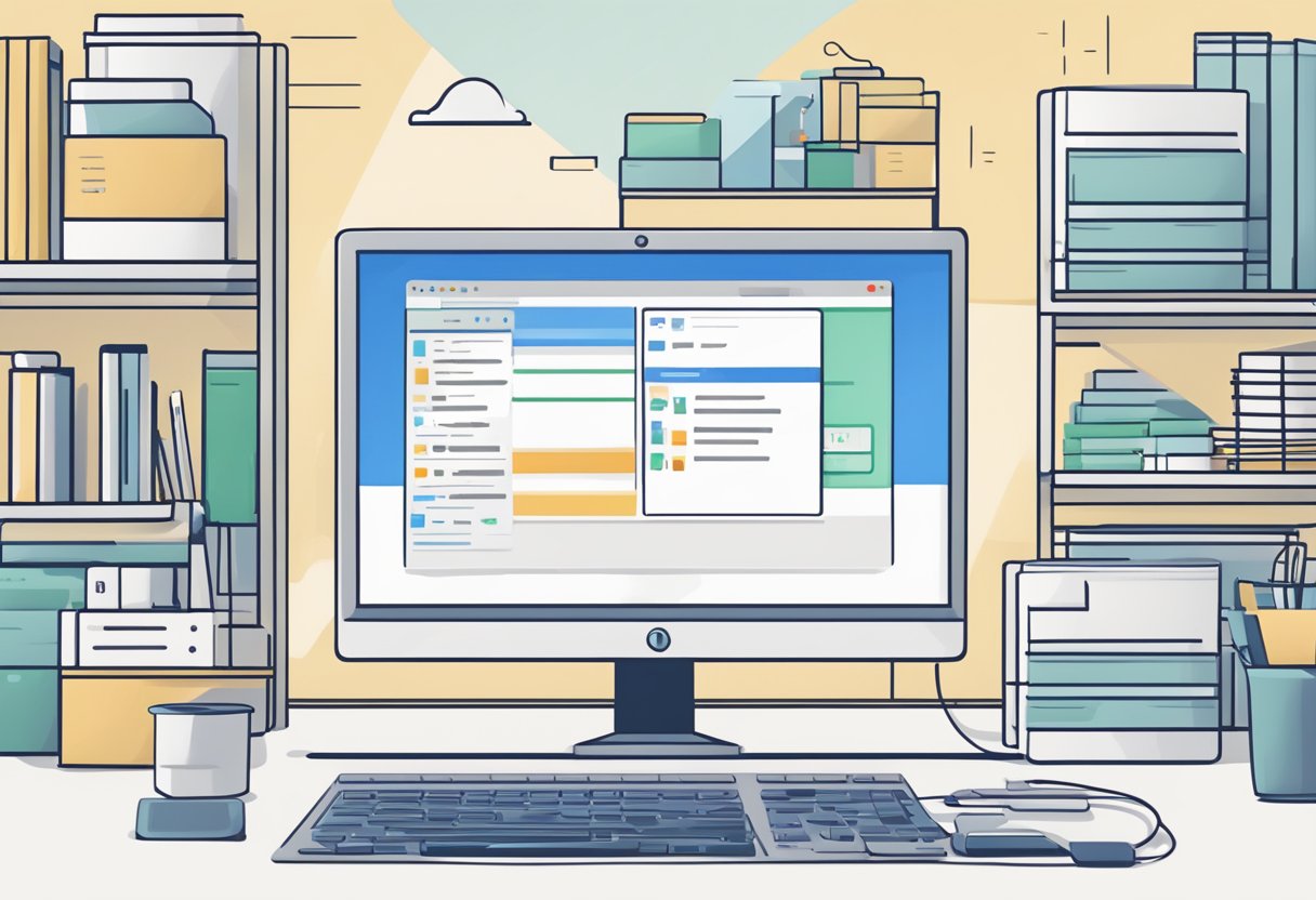 A computer screen with the Outlook interface open, showing the inbox view. The user is adjusting settings to fix the layout