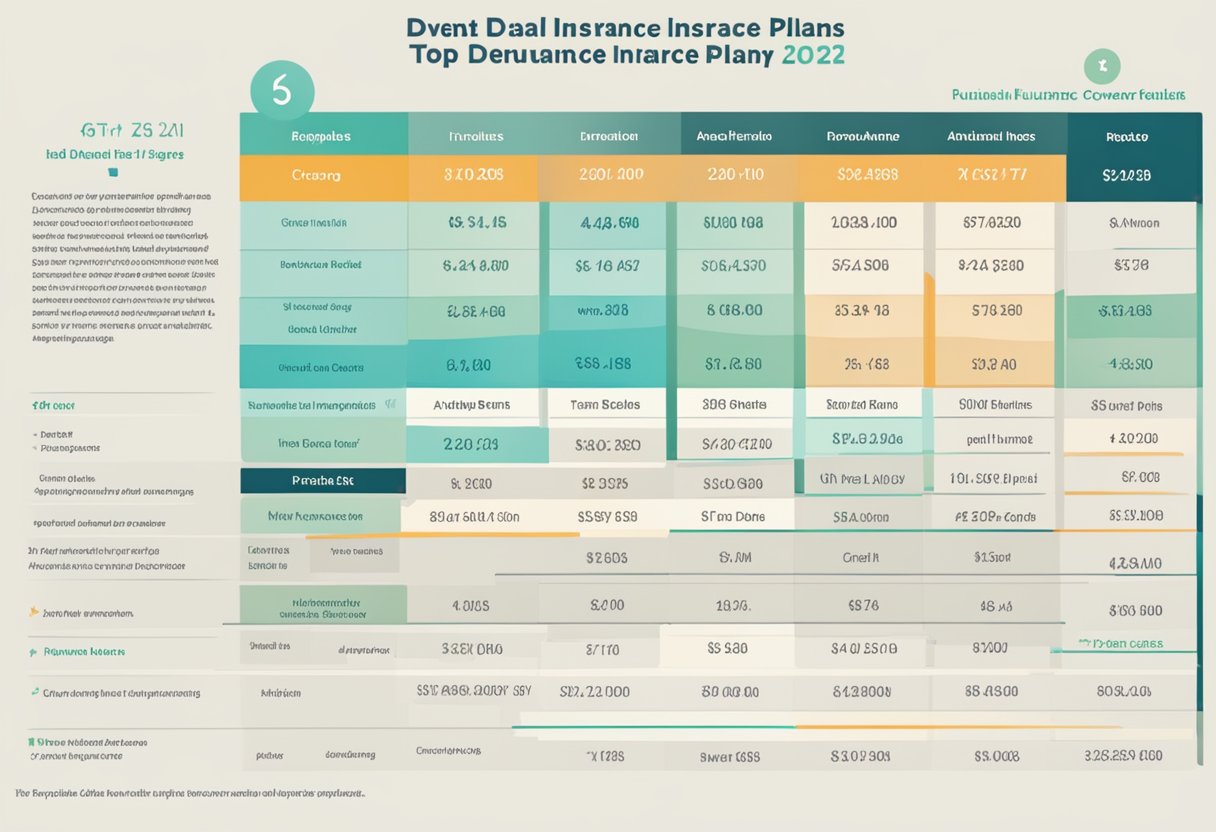 A table displaying top dental insurance plans for 2024. Charts and graphs show coverage details. Bright colors and clear text make it easy to compare
