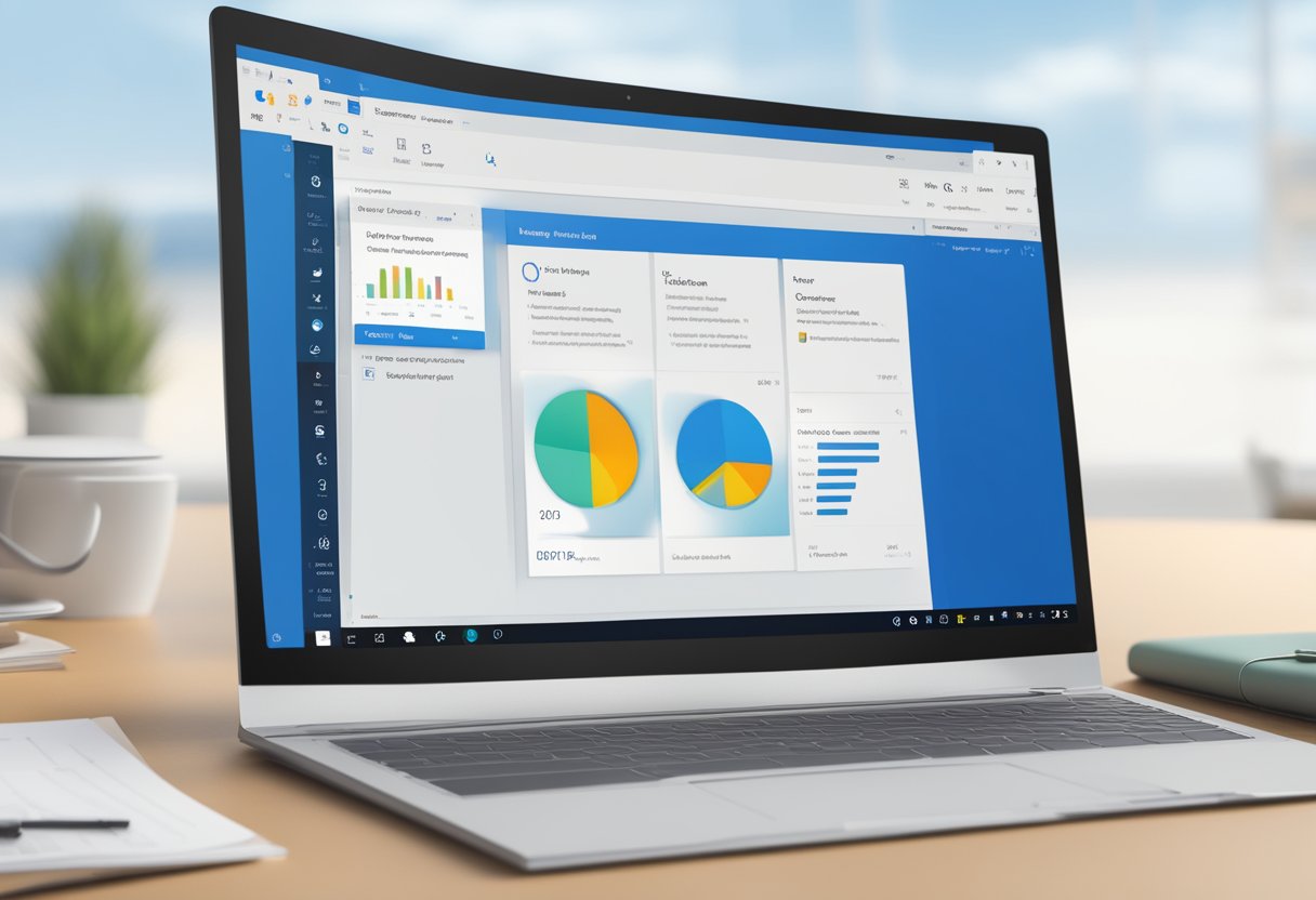A computer screen displaying the new Outlook 2023 interface with a focus on the search bar and navigation menu, highlighting the absence of the traditional "File" tab