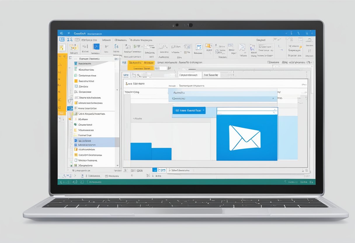 An open laptop screen displaying Outlook 2013 with a draft email open. The cursor hovers over the "Actions" tab as the user duplicates the email draft
