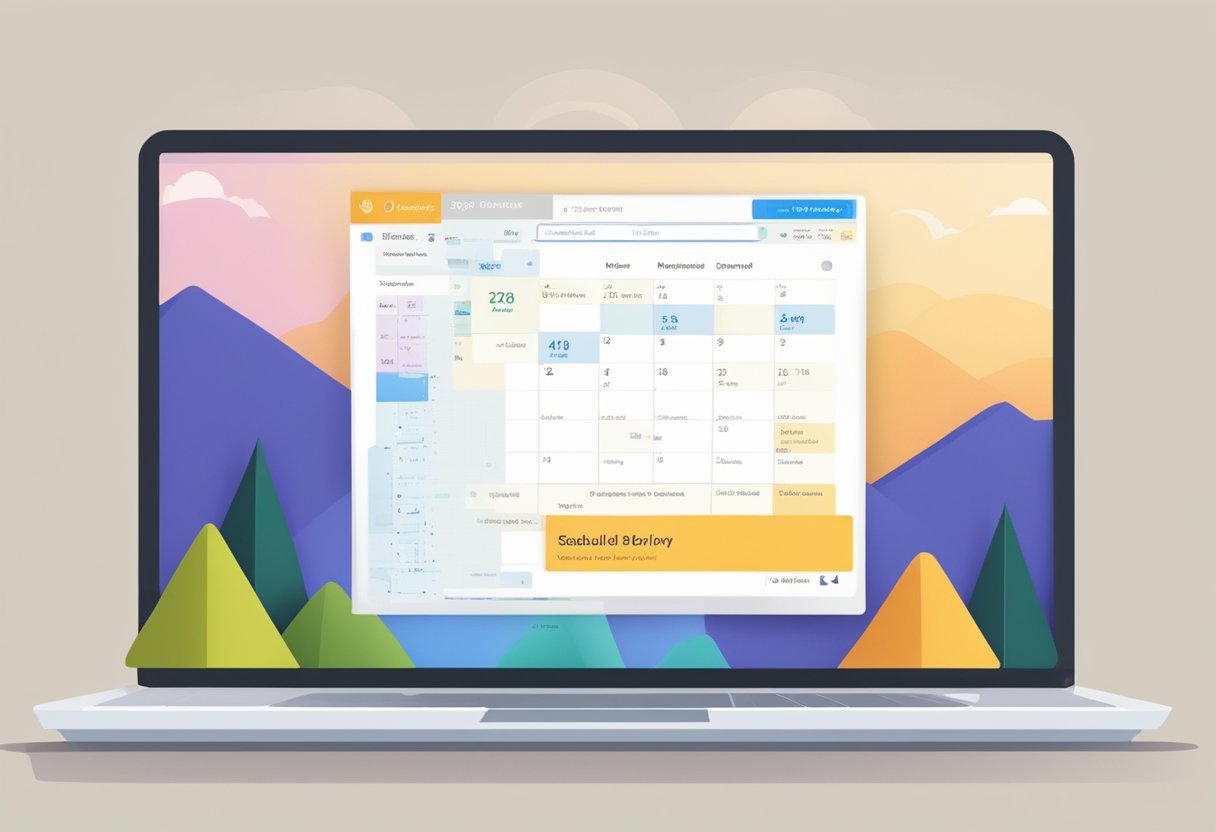 A computer screen displaying the Outlook email interface with a calendar pop-up, showing the option to schedule a delayed delivery for an email