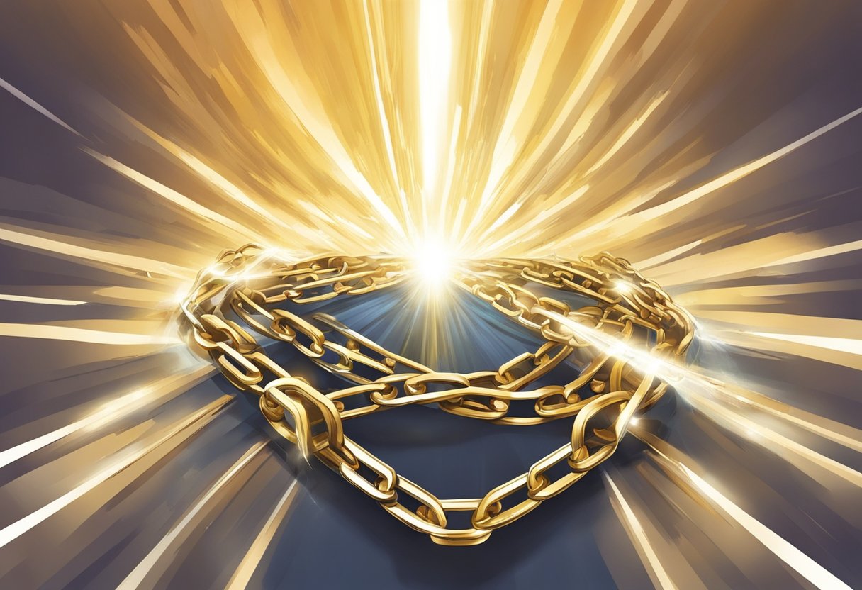 A chain shattering into pieces, surrounded by rays of light, symbolizing freedom from generational curses