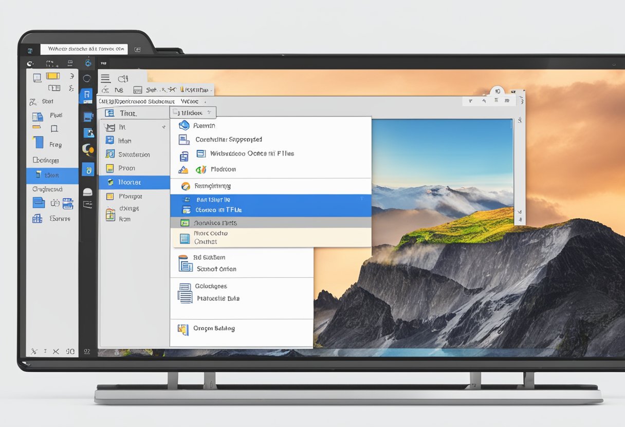 A computer screen with the Outlook interface open, showing the search bar with the text "Where is the file option in Outlook" typed in, and the navigation bar with the file option highlighted