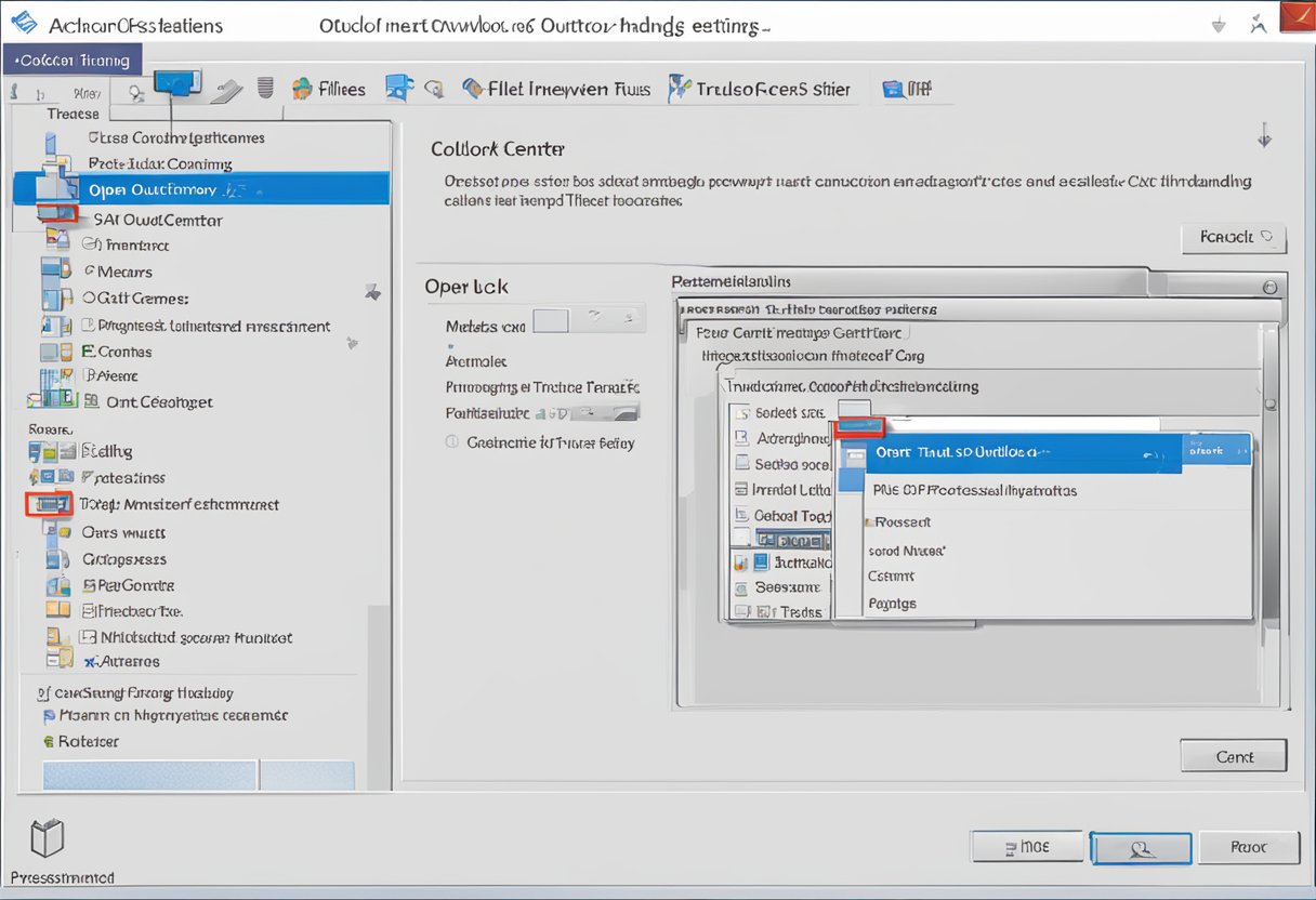 Outlook Previewer installation: Open Outlook, go to File, click Options, select Trust Center, then Trust Center Settings, and finally Attachment Handling