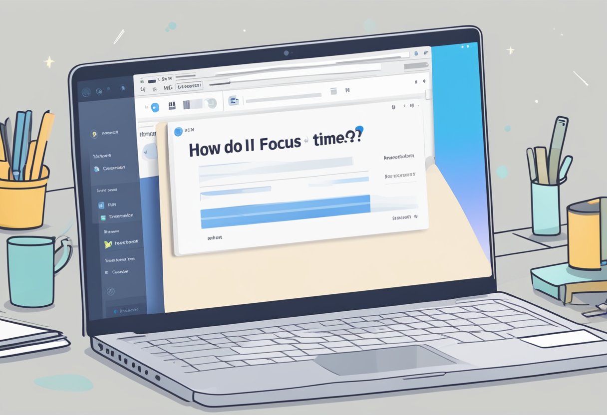 An open laptop displaying the Outlook inbox with a search bar and the words "How do I remove focus time" typed in