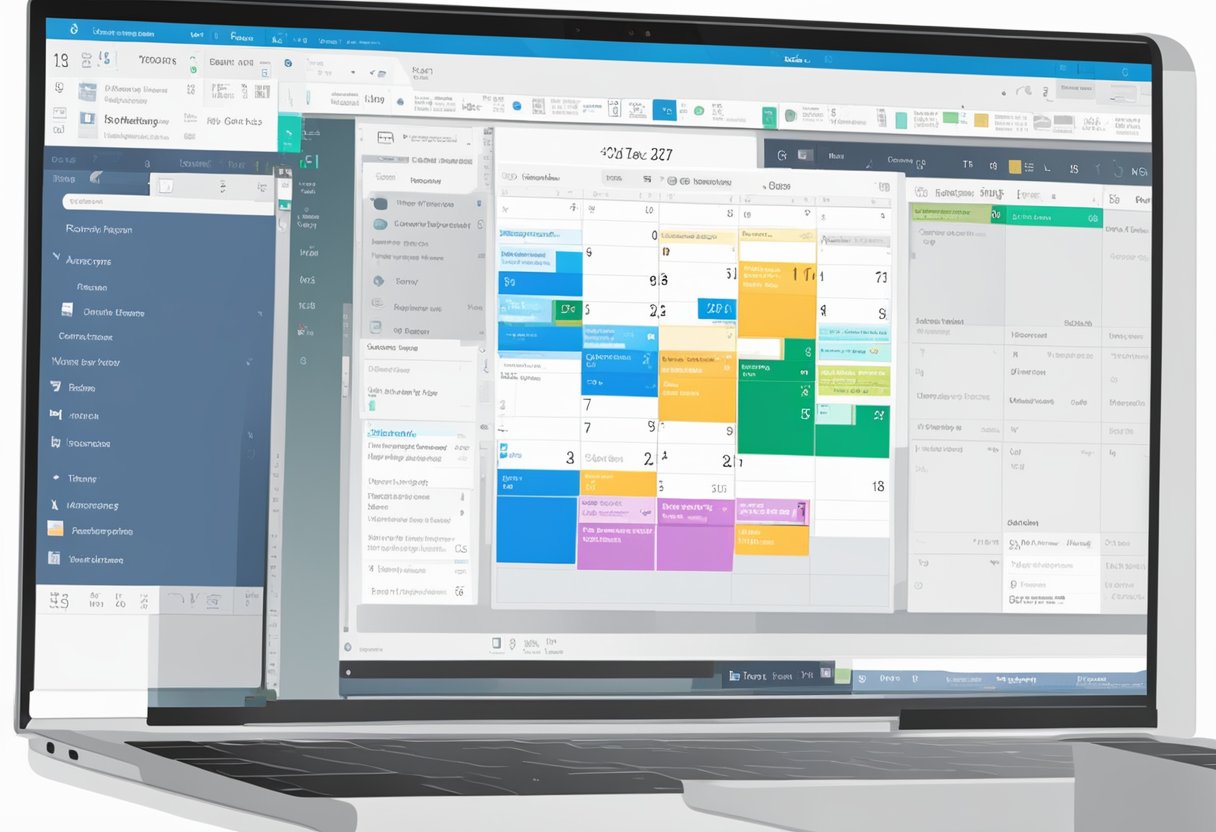 An open laptop displaying the Outlook calendar interface with a privacy setting being adjusted