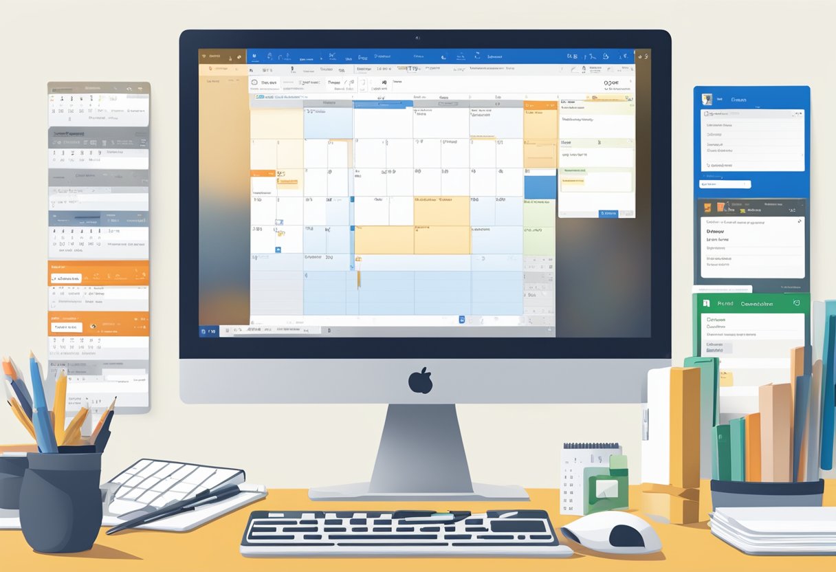 A computer screen displaying the new Microsoft Outlook interface with the calendar feature being pinned to the top for easy access