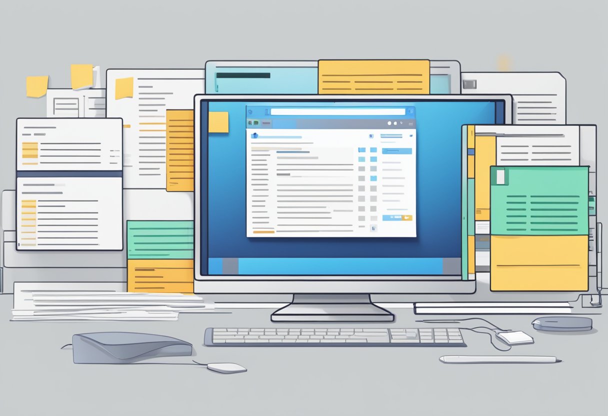 A computer screen displaying Outlook Notes with organized tabs and a search bar