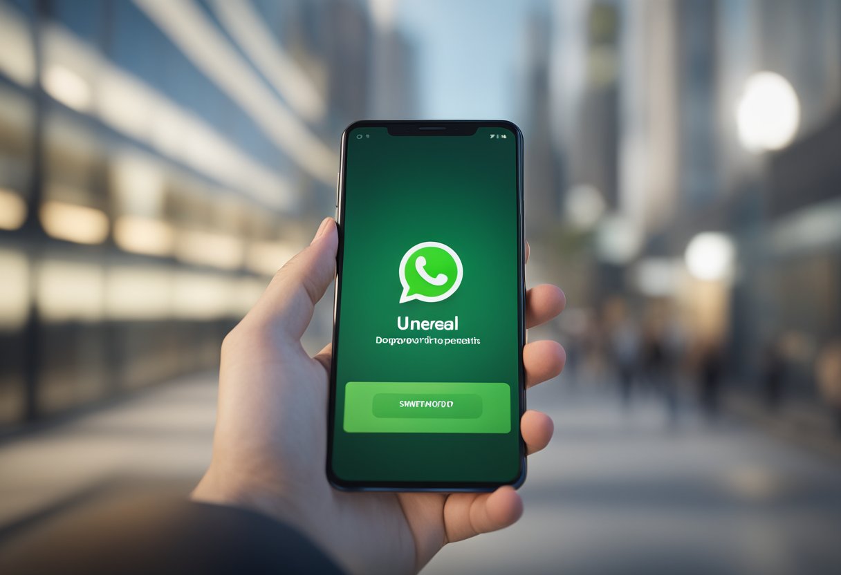 A smartphone screen shows a chat window with a lock icon and a message being dragged and dropped onto it, symbolizing locking a conversation on WhatsApp