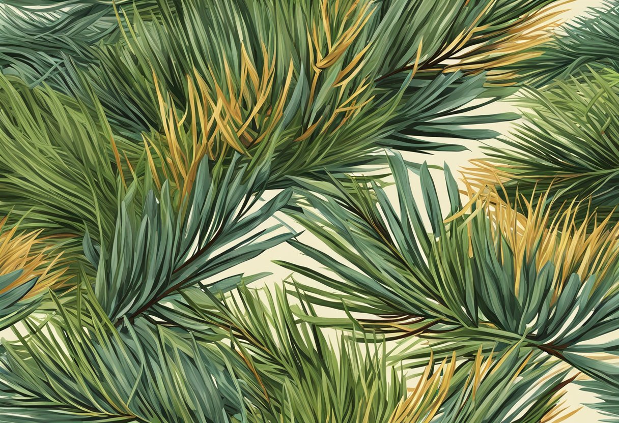 Plants wilt near scattered pine needles