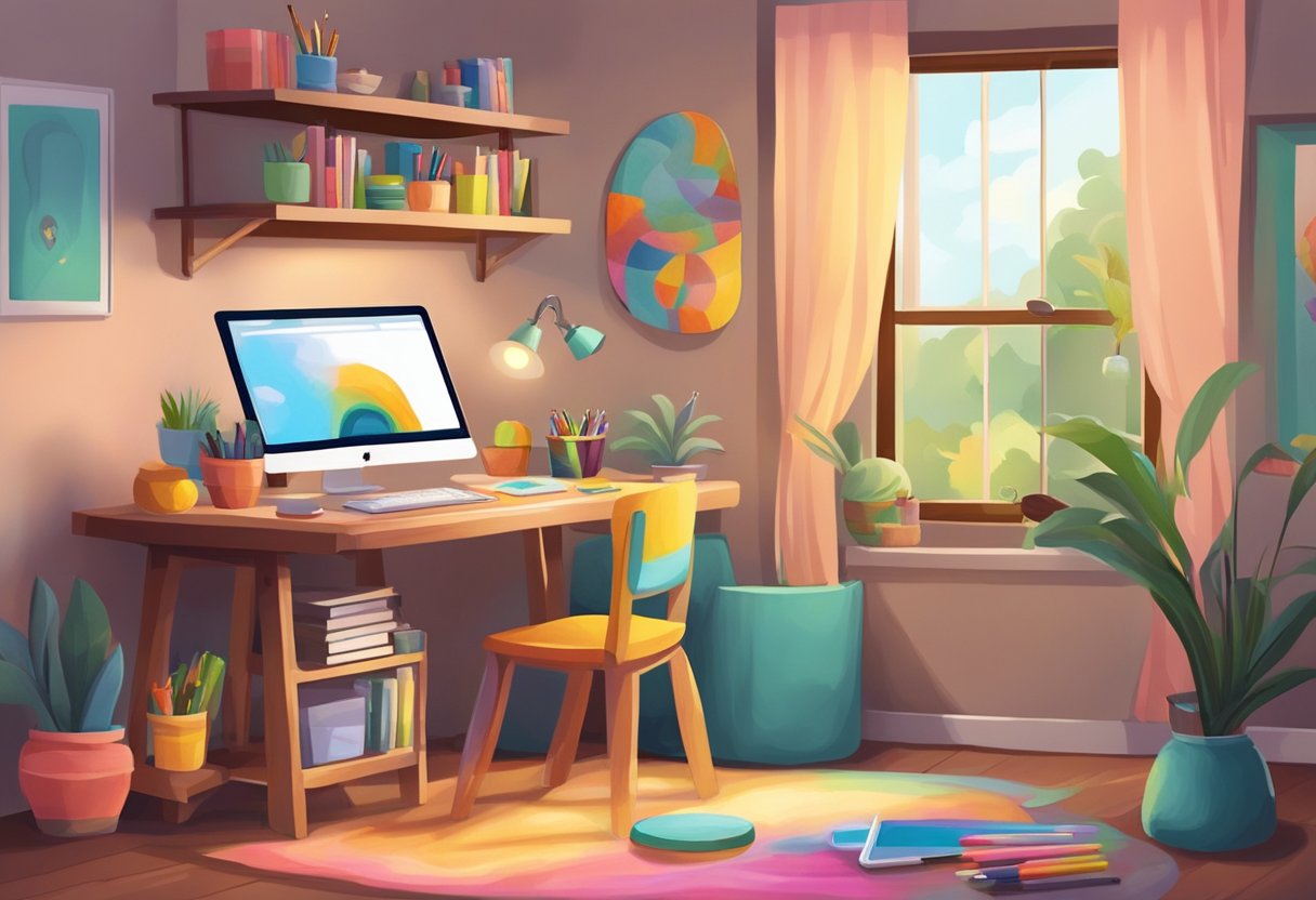 Parent's Guide to Encouraging Digital Creativity at Home: Nurturing Your Child's Tech-Savvy Artistry digital creativity, creativity, art LearningMole A cozy living room with a child's digital art station set up on a table. Colorful art supplies and a tablet or computer are ready for creative exploration