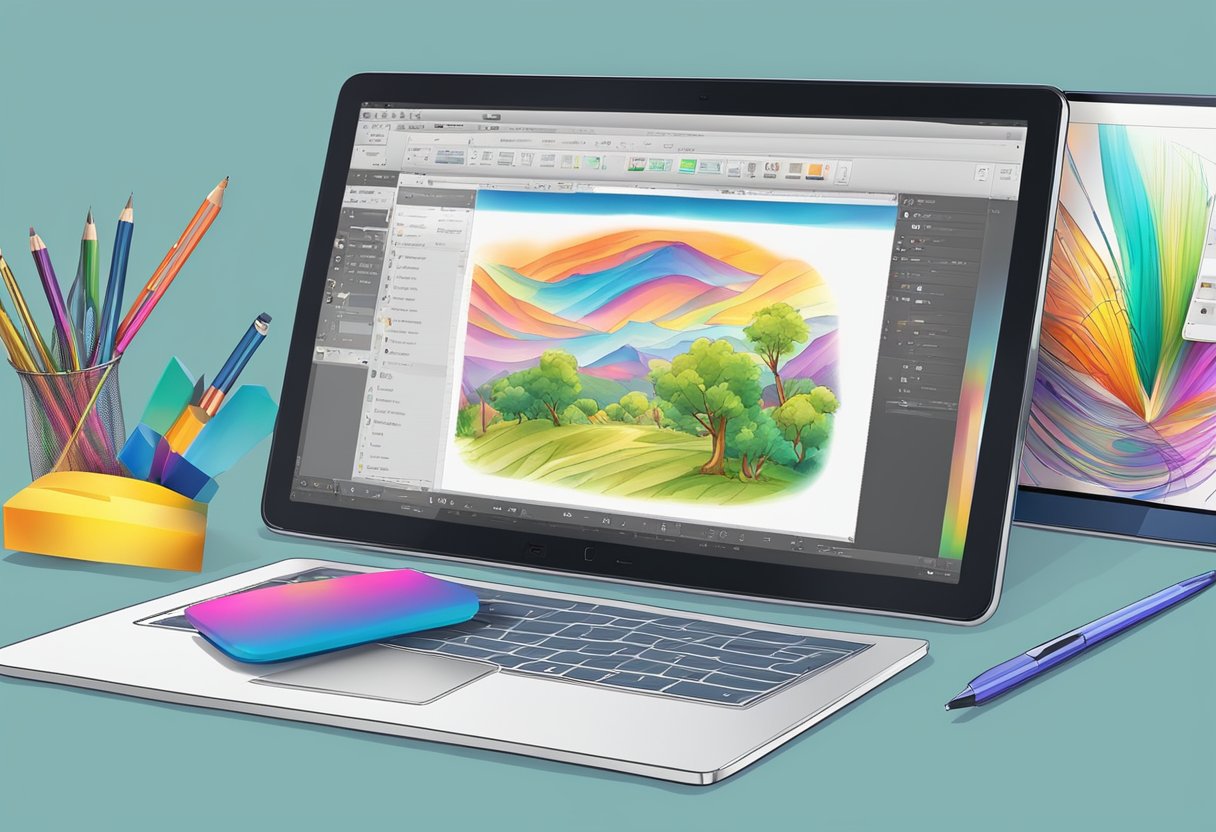 Using Digital Tools to Enhance Art Projects for All Ages: A Guide to Creative Expansion digital tool, art project, artist LearningMole A digital tablet and stylus are being used to create vibrant and detailed artwork, with various software programs open on a computer screen for editing and enhancing the digital art