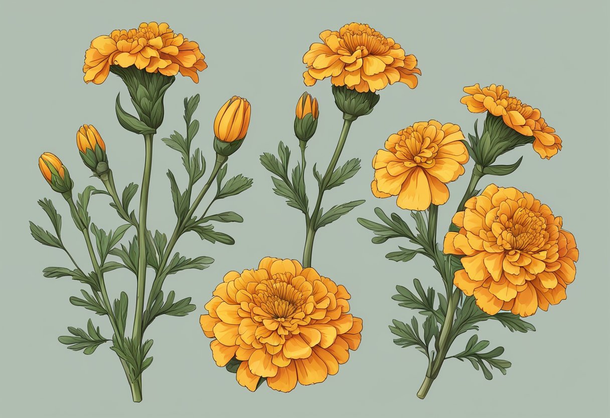 Marigold stems are pinched to remove spent flowers